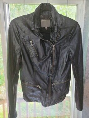 Muubaa 8 Black Leather Moto Asymmetrical Zip Jacket